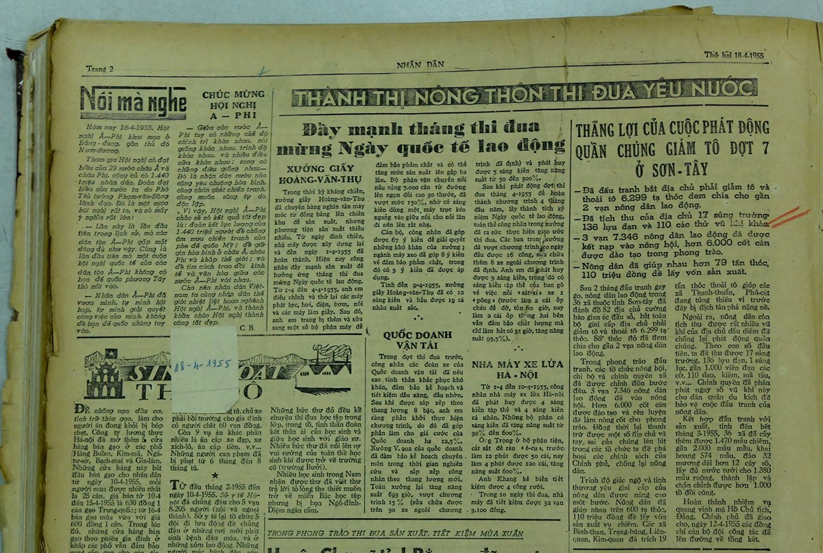 Bài báo Chúc mừng hội nghị Á-Phi của Bác đăng trên báo Nhân Dân